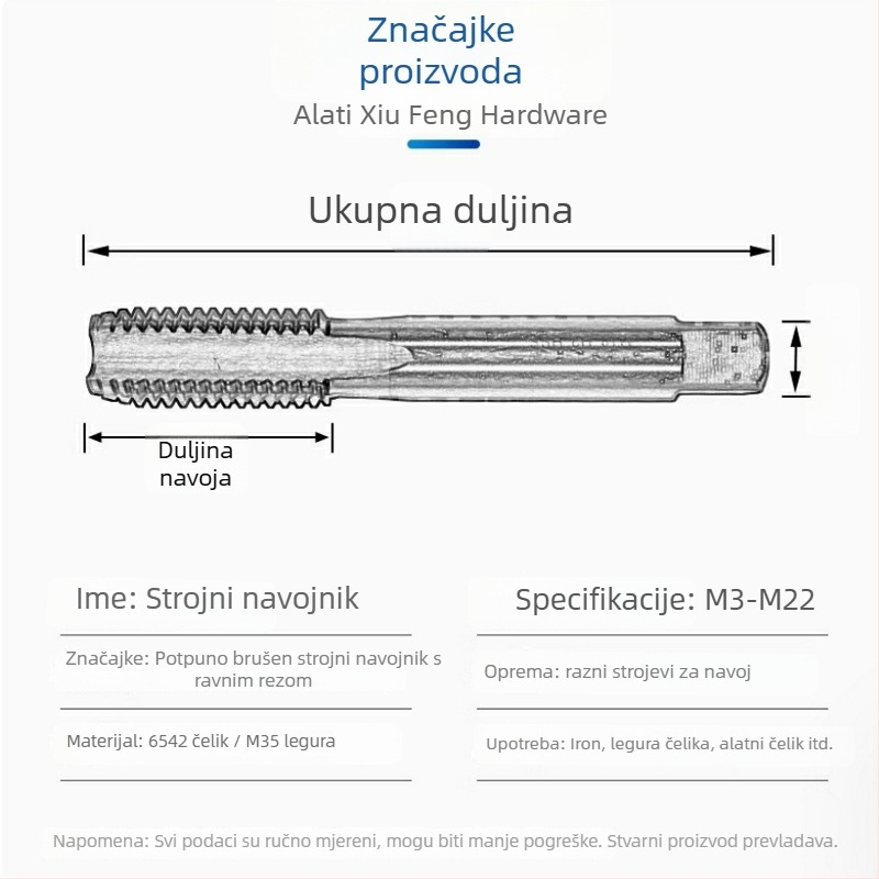 Nehrđajući čelični strojni tap za navoj — titan premaz, sadržaj kobalta