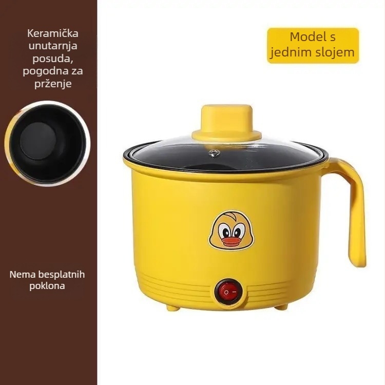 Električna višenamjenska posuda za kuhanje 1,8 L, za dom i dom učenika, unutarnja posuda s non-stick premazom, dvostruki sloj, ručno upravljanje gumbom