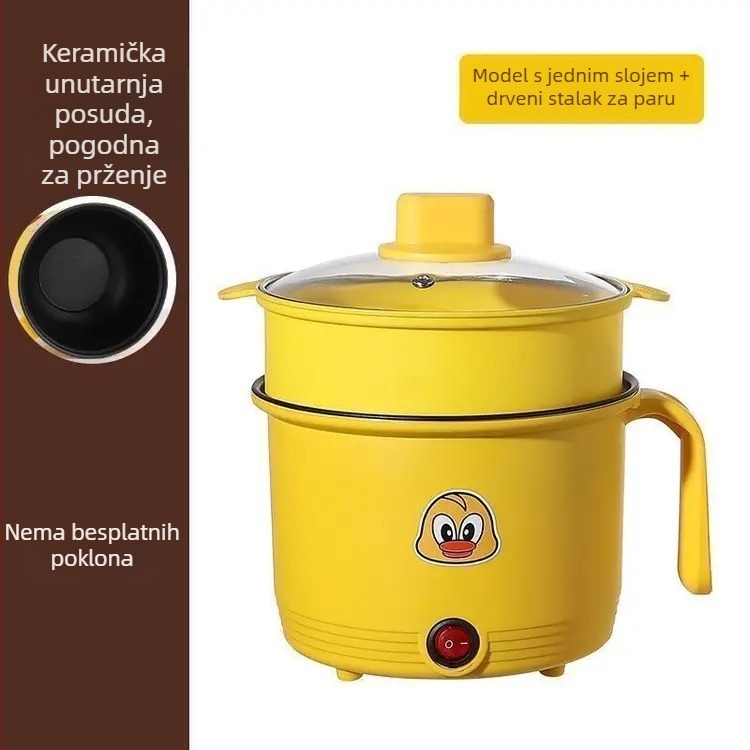 Električna višenamjenska posuda za kuhanje 1,8 L, za dom i dom učenika, unutarnja posuda s non-stick premazom, dvostruki sloj, ručno upravljanje gumbom