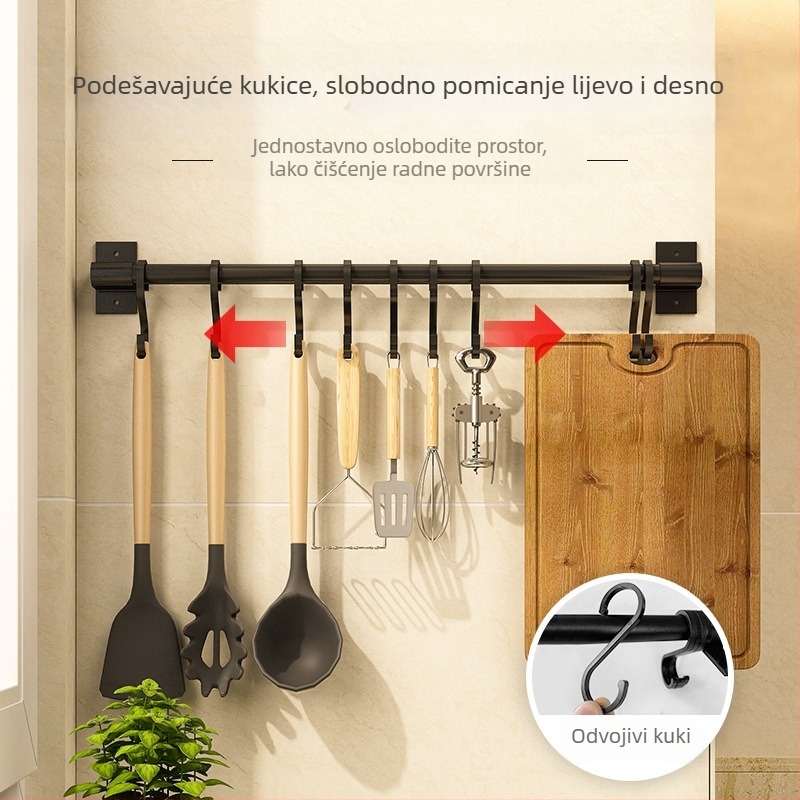 Kuhinjski zidni držač bez bušenja i držač za dasku za rezanje — Rosie, Space Aluminum, moderan stil, model Paragraph A