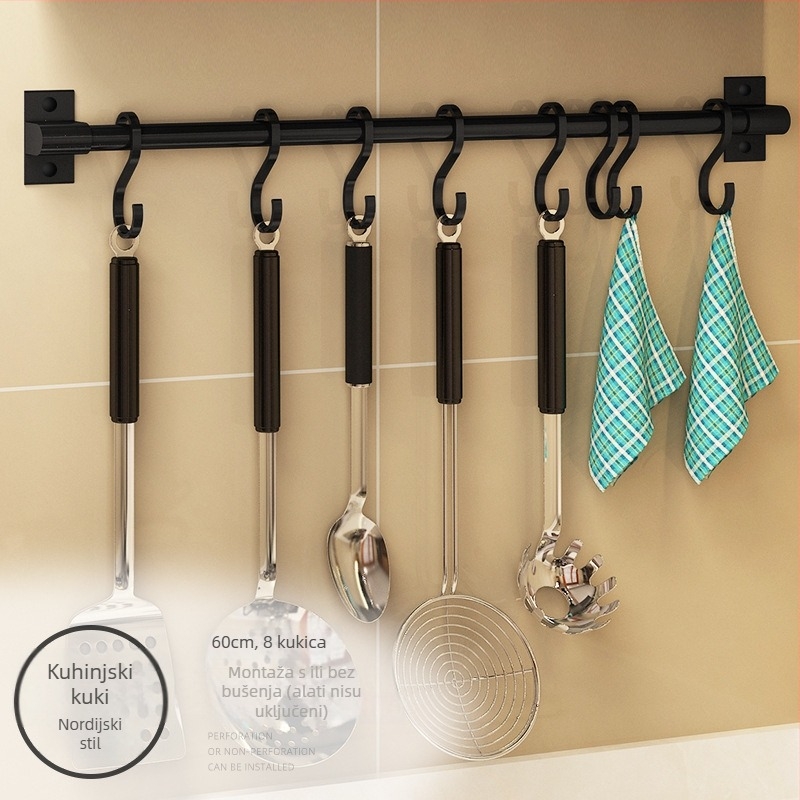 Kuhinjski zidni držač bez bušenja i držač za dasku za rezanje — Rosie, Space Aluminum, moderan stil, model Paragraph A