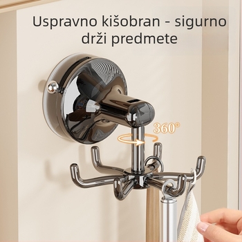 Rotirajući zidni držač kuhinjskih potrepština sa usisnim držačem — PET materijal, moderni minimalistički stil, više od tri kuka, nosivost 0–1 kg