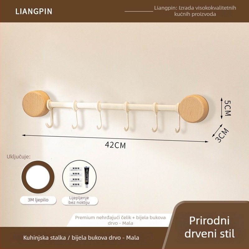 Zidni organizator kuhinje od orahovog drveta, bez bušenja, držač za spatulu i žlicu, višenamjensko skladištenje