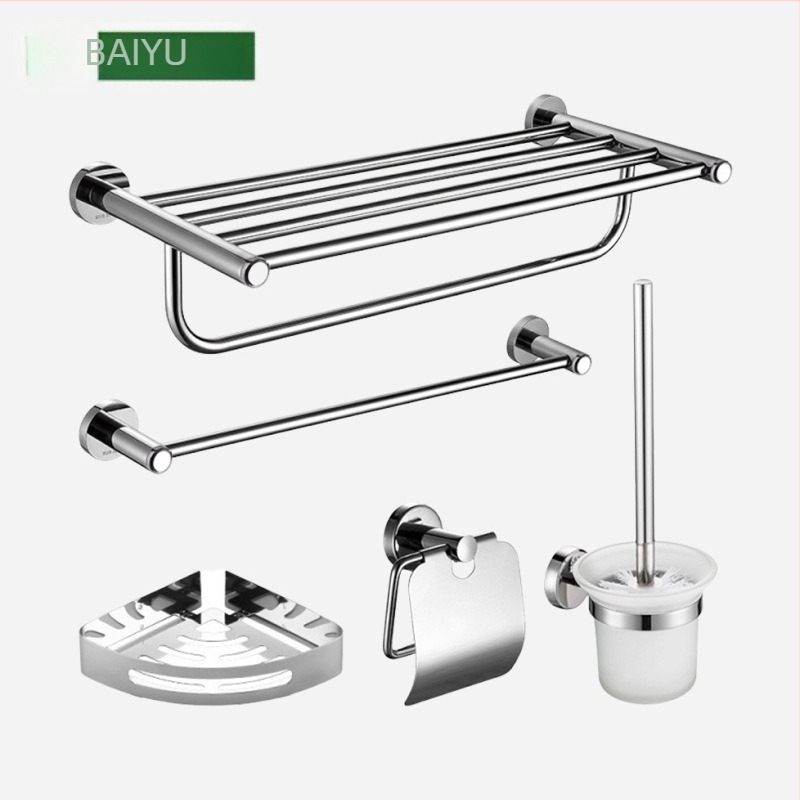Baiyu 5-dijelni set nosača ručnika od nehrđajućeg čelika, moderan minimalistički stil kupaonice, sjajan završetak
