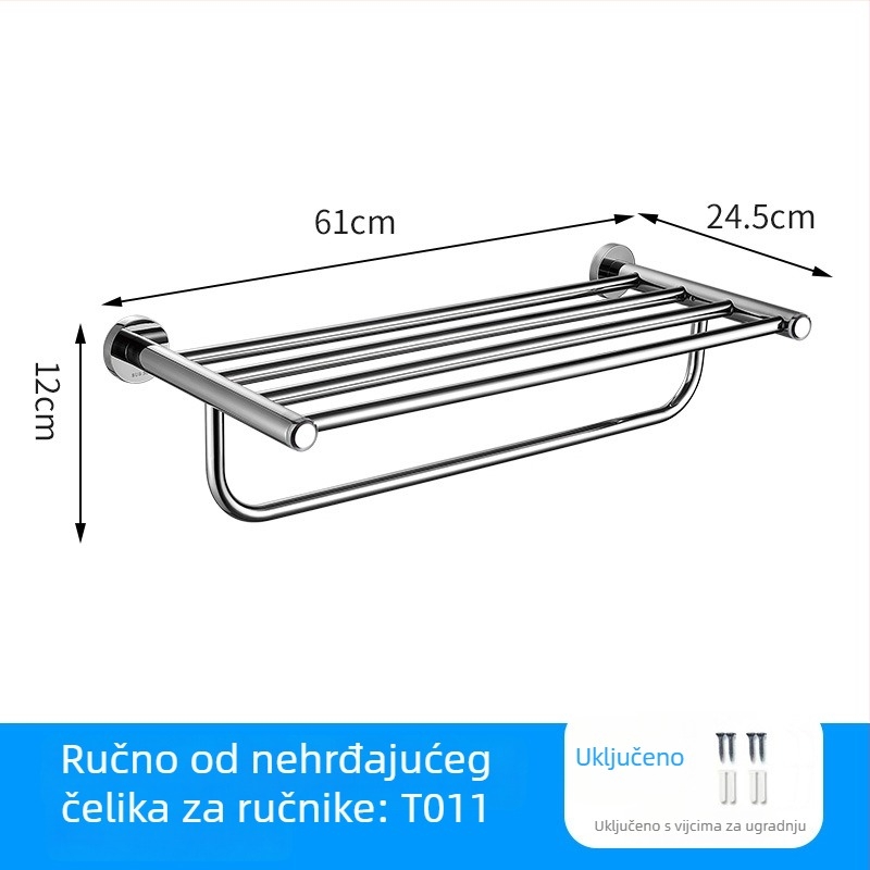 Baiyu 5-dijelni set nosača ručnika od nehrđajućeg čelika, moderan minimalistički stil kupaonice, sjajan završetak
