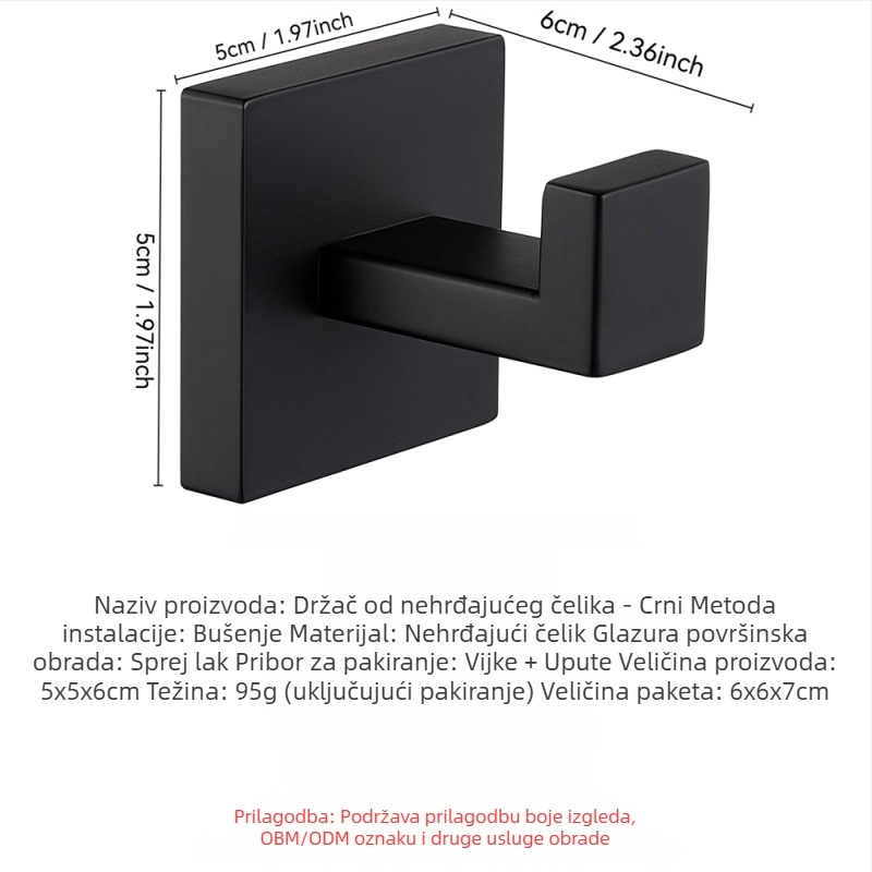 Nehrđajući čelična zidna kuka za kupaonicu, moderan minimalistički stil, nosivost 3–5 kg