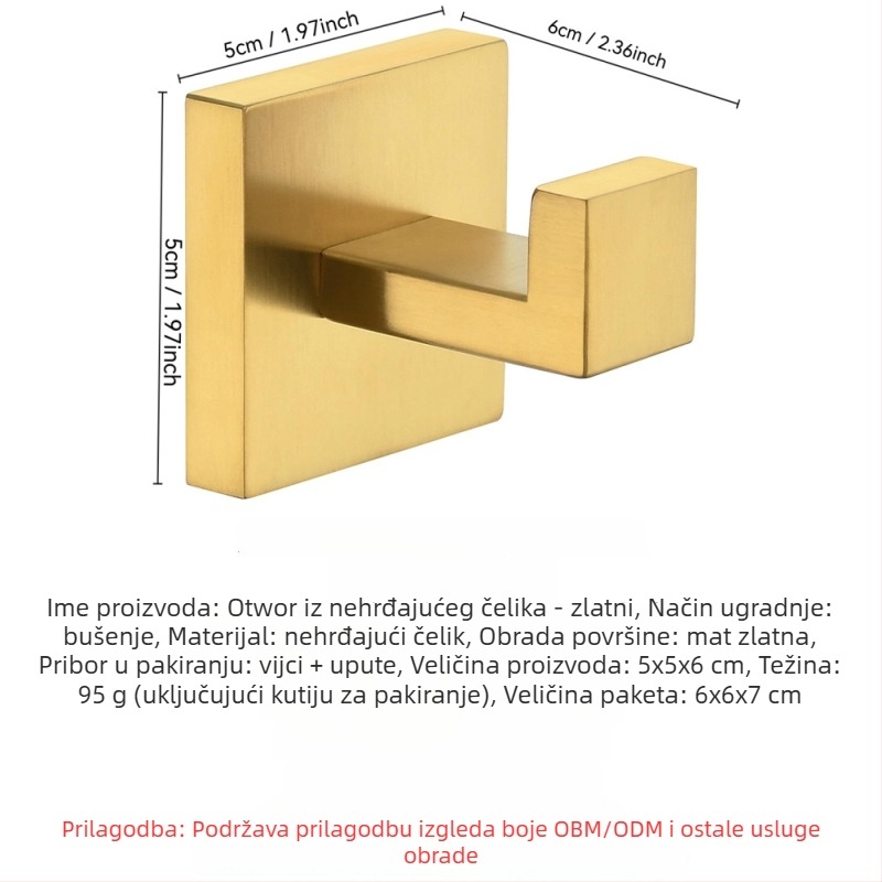 Nehrđajući čelična zidna kuka za kupaonicu, moderan minimalistički stil, nosivost 3–5 kg