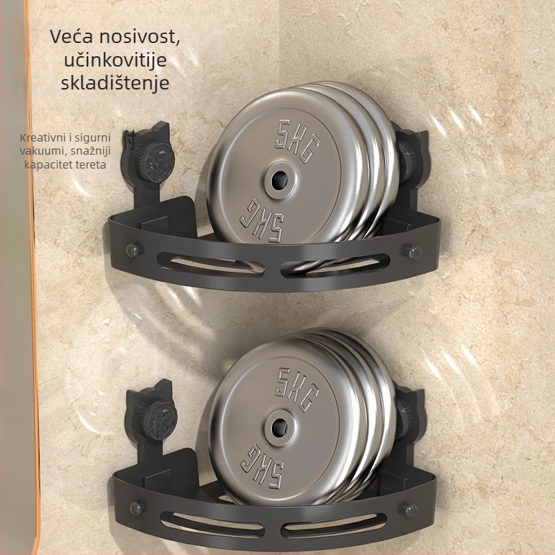 4-slojni kutni usisni ormarić za kupaonicu, zidna montaža bez bušenja, plastika, premaz sprejem, nosivost 5–10 kg