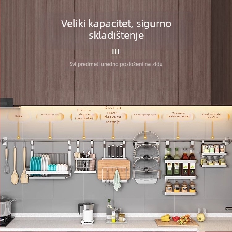 Zidni kuhinjski stalak od nehrđajućeg čelika, višestruke namjene, pravokutnog, sklopivi dizajn, za štapiće, posuđe, začine i poklopce
