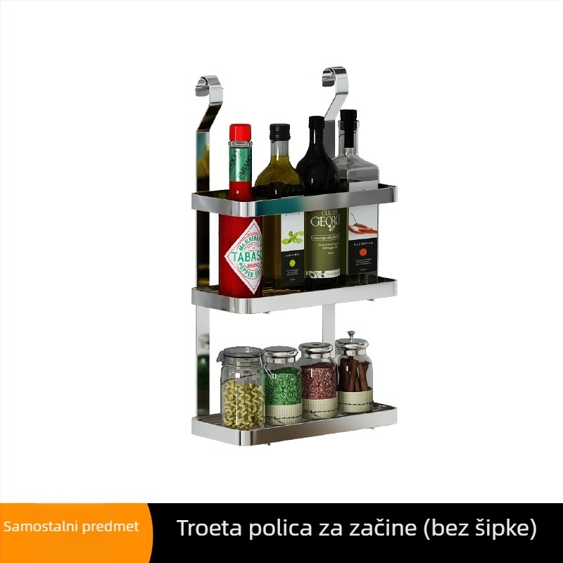 Zidni kuhinjski stalak od nehrđajućeg čelika, višestruke namjene, pravokutnog, sklopivi dizajn, za štapiće, posuđe, začine i poklopce