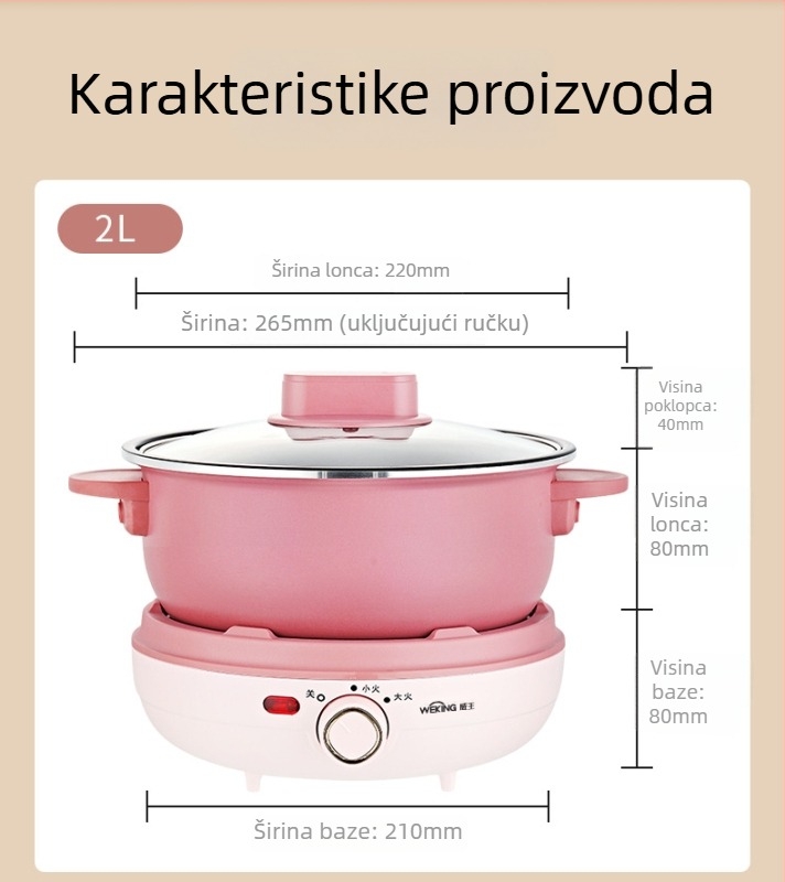 Podijeljeni tip električne lonca za fondue, 4–5 L, nehrđajući čelik, <800 W, višenamjenski: prženje, kuhanje, dinstanje i hot pot; regulacija temperature