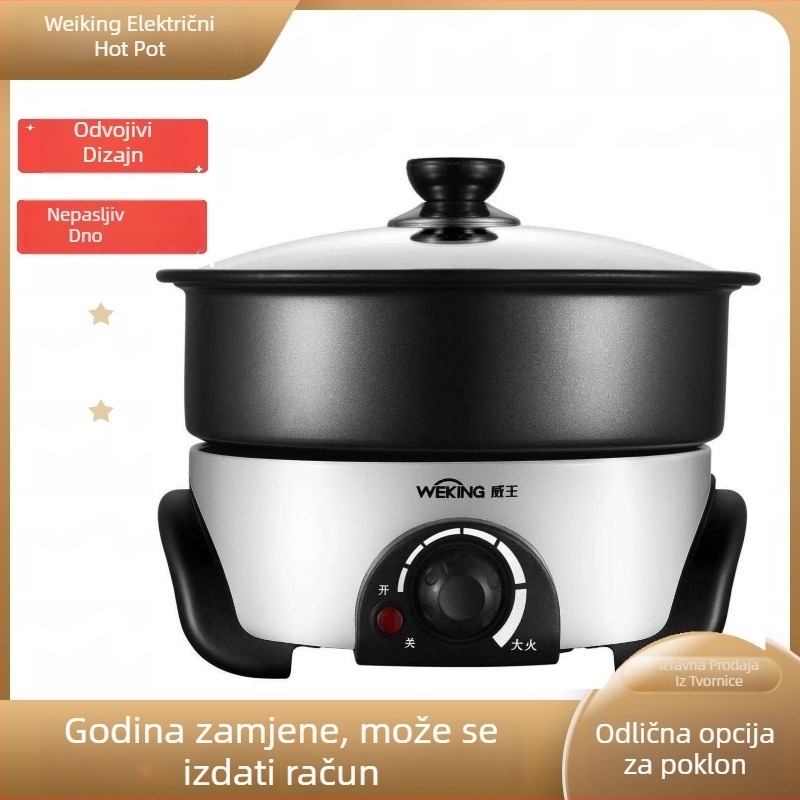 Podijeljeni tip električne lonca za fondue, 4–5 L, nehrđajući čelik, <800 W, višenamjenski: prženje, kuhanje, dinstanje i hot pot; regulacija temperature