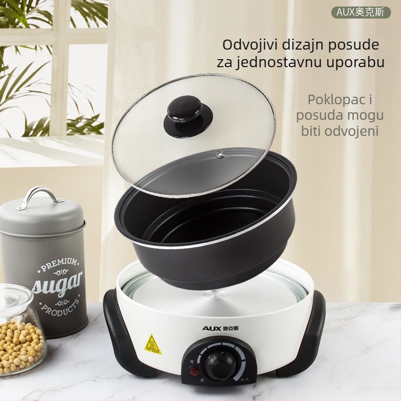 Podijeljeni tip električne lonca za fondue, 4–5 L, nehrđajući čelik, <800 W, višenamjenski: prženje, kuhanje, dinstanje i hot pot; regulacija temperature