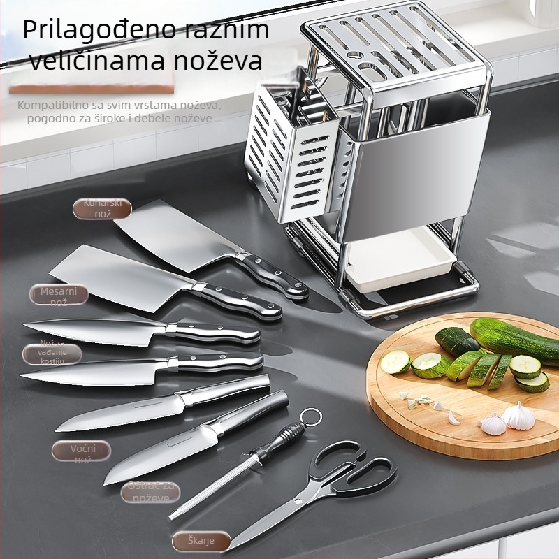 Stalak za nože od nehrđajućeg čelika, zidni držač, višestruka pohrana noževa, moderan minimalistički dizajn