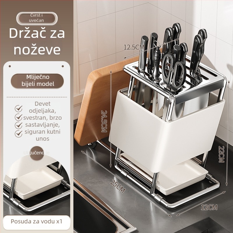 Stalak za nože od nehrđajućeg čelika, zidni držač, višestruka pohrana noževa, moderan minimalistički dizajn