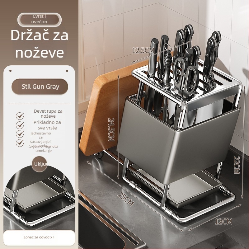 Stalak za nože od nehrđajućeg čelika, zidni držač, višestruka pohrana noževa, moderan minimalistički dizajn