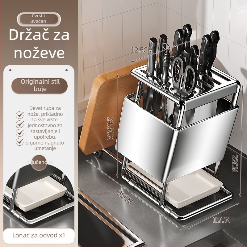 Stalak za nože od nehrđajućeg čelika, zidni držač, višestruka pohrana noževa, moderan minimalistički dizajn