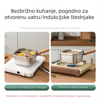 Kvadratna duboka tava od nehrđajućeg čelika + PP, višenamjenska: prženje, kuhanje na paru i očuvanje svježine, PP poklopac, dubina 11,5 cm