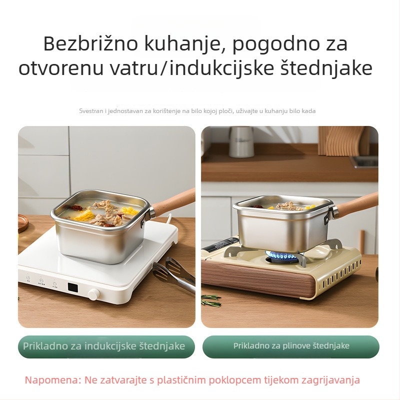 Kvadratna duboka tava od nehrđajućeg čelika + PP, višenamjenska: prženje, kuhanje na paru i očuvanje svježine, PP poklopac, dubina 11,5 cm