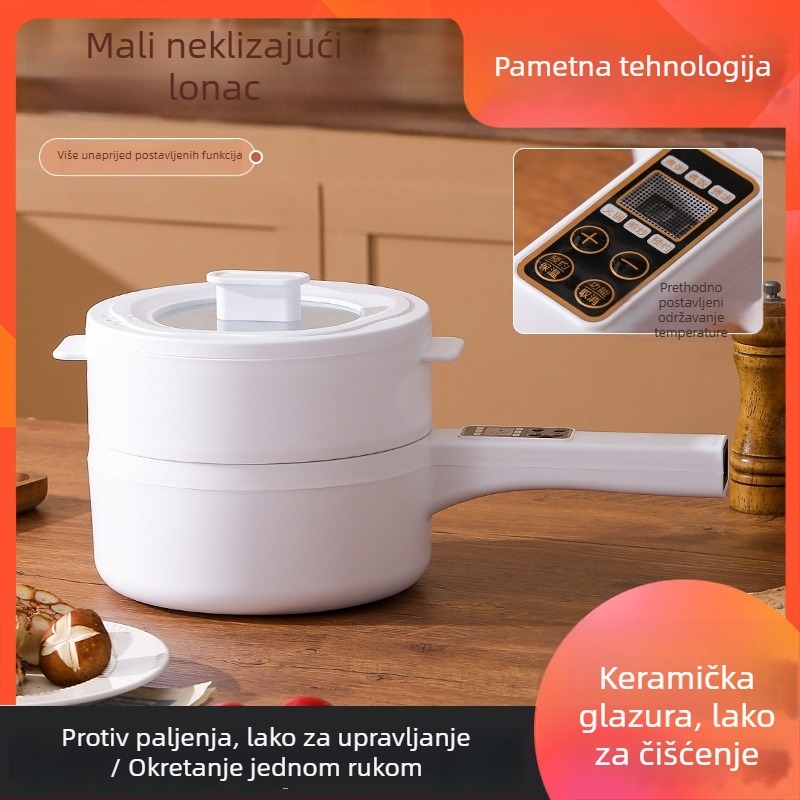 Električno kuhalo s keramičnim premazom, dvostruki sloj, kapacitet do 2 L, pogodno za 2–3 porcije, upravljanje gumbima