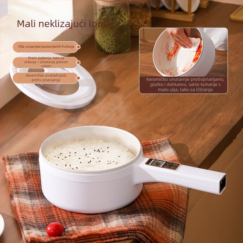Električno kuhalo s keramičnim premazom, dvostruki sloj, kapacitet do 2 L, pogodno za 2–3 porcije, upravljanje gumbima