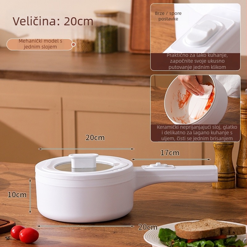 Električno kuhalo s keramičnim premazom, dvostruki sloj, kapacitet do 2 L, pogodno za 2–3 porcije, upravljanje gumbima