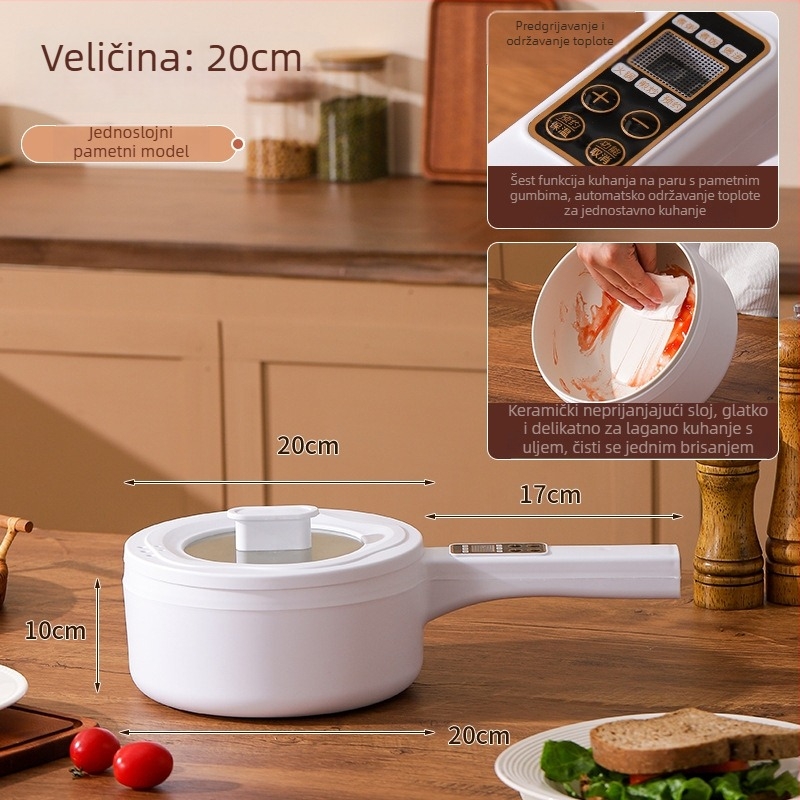 Električno kuhalo s keramičnim premazom, dvostruki sloj, kapacitet do 2 L, pogodno za 2–3 porcije, upravljanje gumbima