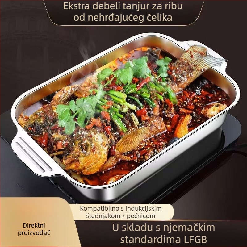Pravougaoni grill tiganj od nehrđajućeg čelika s poklopcem, kompatibilan s indukcijskim pločama, težina 200 g, vrhunske kvalitete