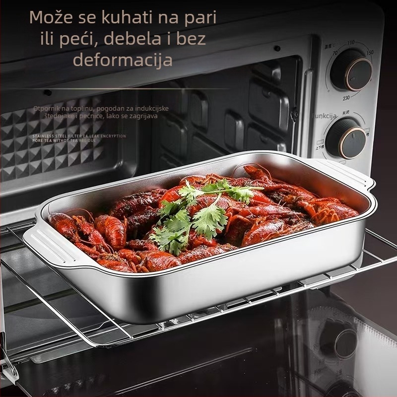Pravougaoni grill tiganj od nehrđajućeg čelika s poklopcem, kompatibilan s indukcijskim pločama, težina 200 g, vrhunske kvalitete