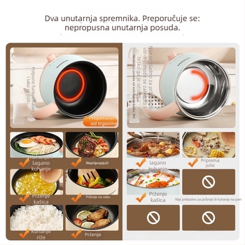 Električna posuda za kuhanje all-in-one za internat, dvostruki sloj od nehrđajućeg čelika 304, kapacitet 2 L, upravljanje gumbom, model sc-180a