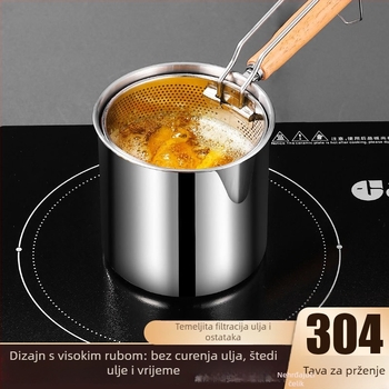 Tanjur za prženje od nehrđajućeg čelika 304 s košarom za prženje, ekstra debeli fritažer za prženje i kuhanje, dubina 12,5 cm