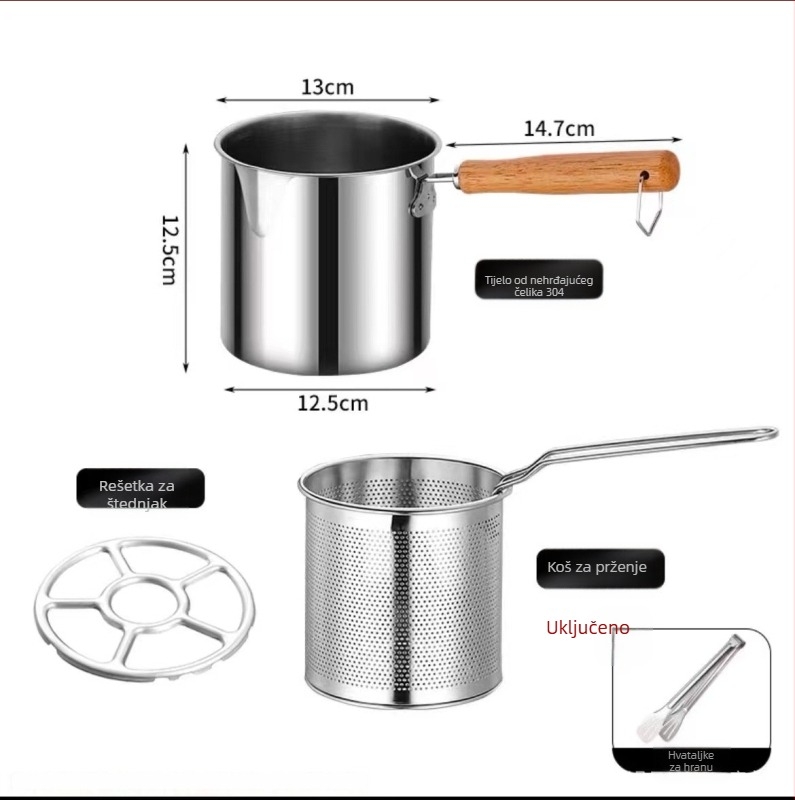 Tanjur za prženje od nehrđajućeg čelika 304 s košarom za prženje, ekstra debeli fritažer za prženje i kuhanje, dubina 12,5 cm