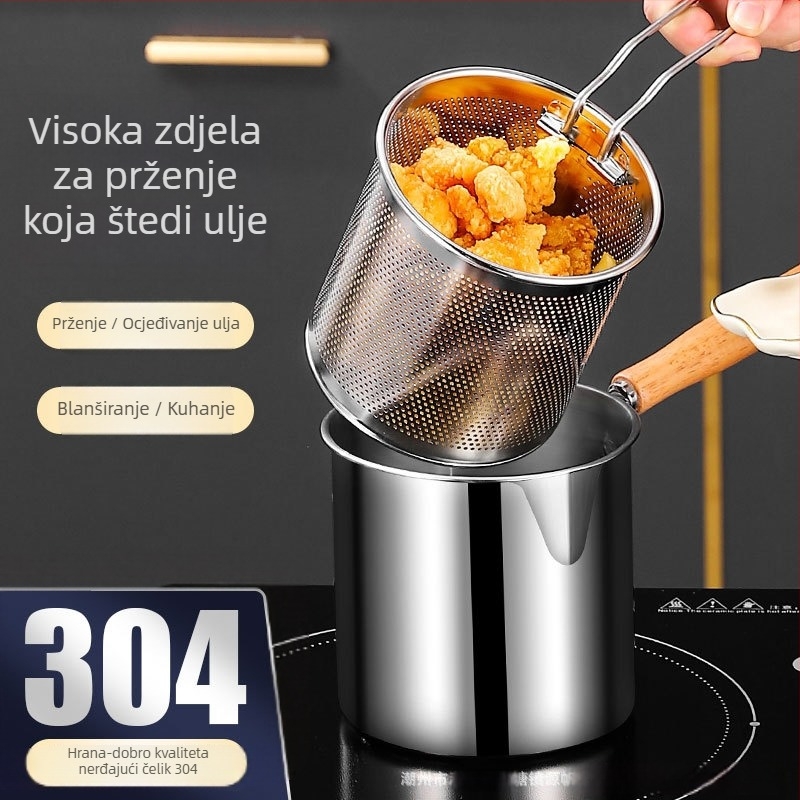 Tanjur za prženje od nehrđajućeg čelika 304 s košarom za prženje, ekstra debeli fritažer za prženje i kuhanje, dubina 12,5 cm