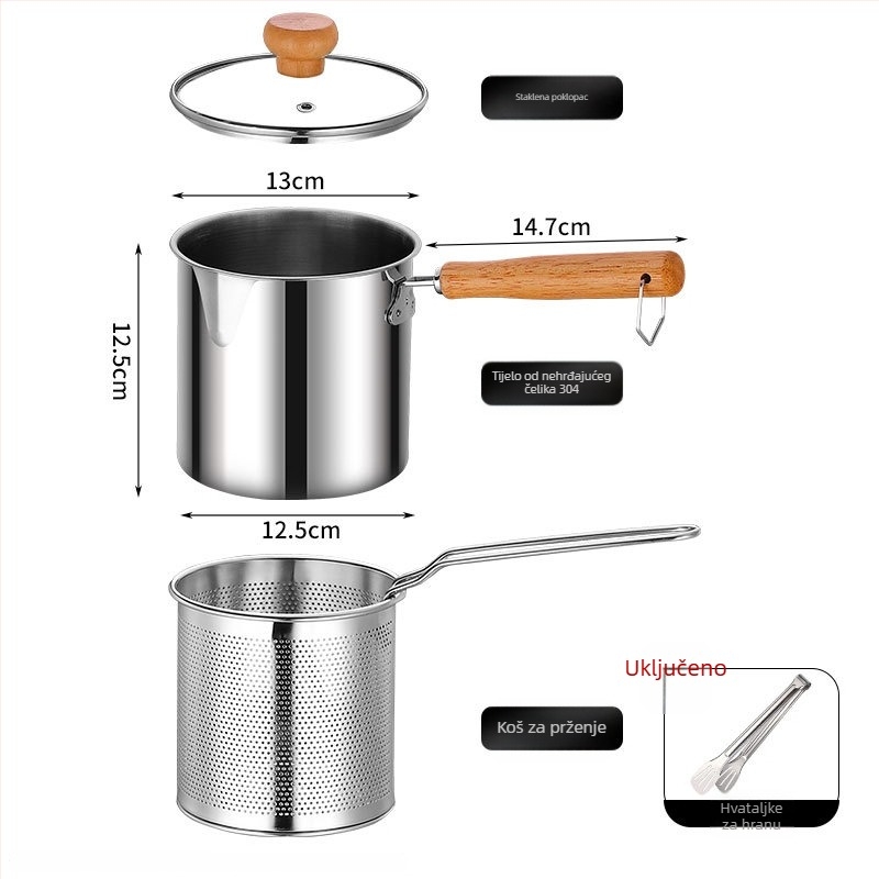 Tanjur za prženje od nehrđajućeg čelika 304 s košarom za prženje, ekstra debeli fritažer za prženje i kuhanje, dubina 12,5 cm