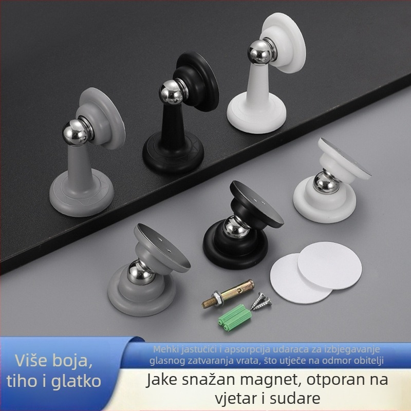 No-punch plastično‑čelični držač vrata s magnetskim tihim prihvaćanjem — Model No-punch; Materijal: plast‑čelik; Ugradnja: zid Ct-01; Način upravljanja: ručni; Stil: moderni minimalizam.