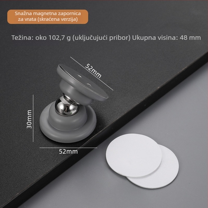 No-punch plastično‑čelični držač vrata s magnetskim tihim prihvaćanjem — Model No-punch; Materijal: plast‑čelik; Ugradnja: zid Ct-01; Način upravljanja: ručni; Stil: moderni minimalizam.