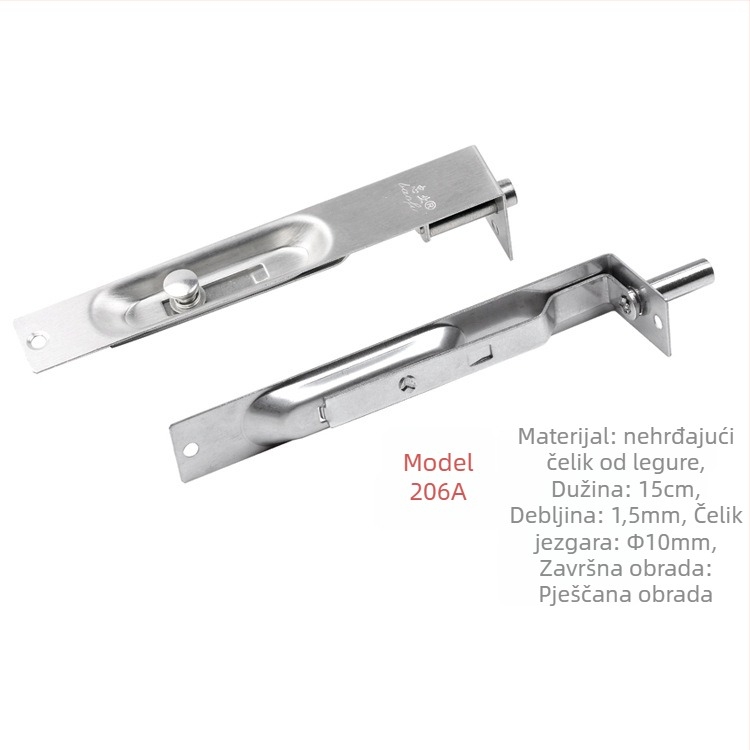Nehrđajući skriveni zasun za vatrena vrata, skriveni zasun s vertikalnom i horizontalnom ugradnjom, L-oblik dizajn, Typ A zasun, modeli 206A/206B/206C/208A/208B (produženi), brušeni završni sloj