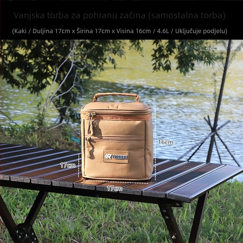 Ruke kamping set začinskih kutija — prijenosni organizator za začine s kompletom boca; Materijali: 900D Oxford tkanina, pearl cotton, aluminijska folija