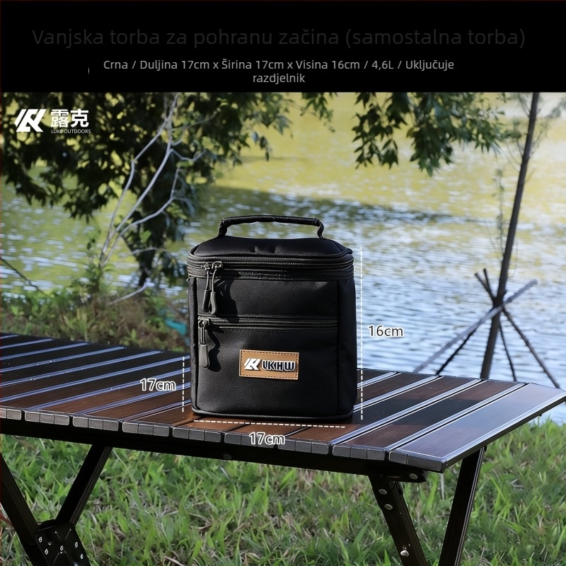 Ruke kamping set začinskih kutija — prijenosni organizator za začine s kompletom boca; Materijali: 900D Oxford tkanina, pearl cotton, aluminijska folija