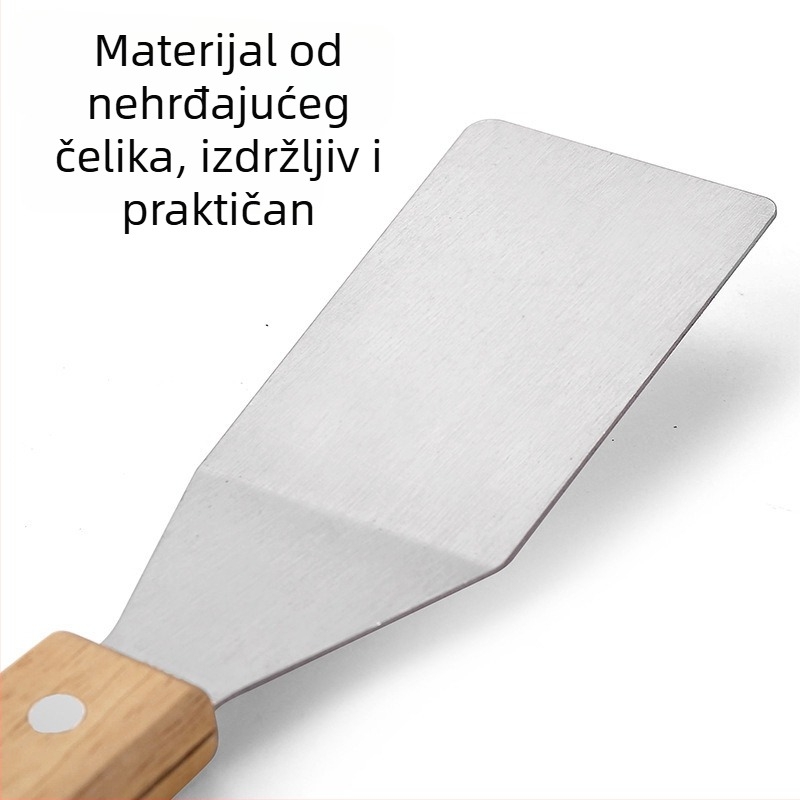 Set alata za roštilj s drvenom drškom: tri dijela – klip, vilica i lopatica; materijal: 2Cr13 čelik + kaučuk-drvo; za kampiranje na otvorenom