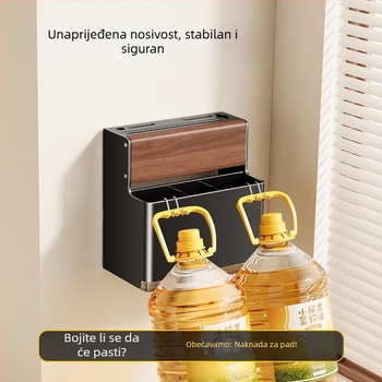 Zidni držač za nože i kuhinjske potrepštine od orahovog drveta — bez bušenja, višenamjenski, materijal: aluminij i orašasto drvo