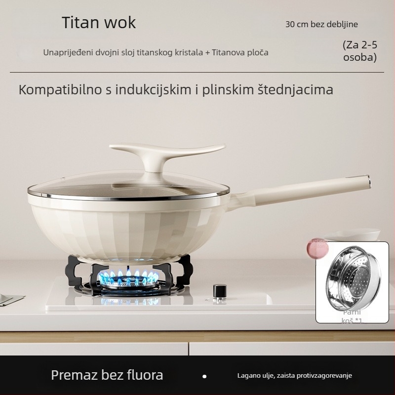 Wok od aluminijske zlitine s debelim neprijanjajućim keramičkim premazom za plinske i indukcijske štednjake