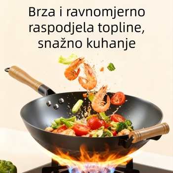 Wok od lijevanog željeza s uzorkom ananasa, ravno dno, kineskog stila, model Sh-lhcg-30
