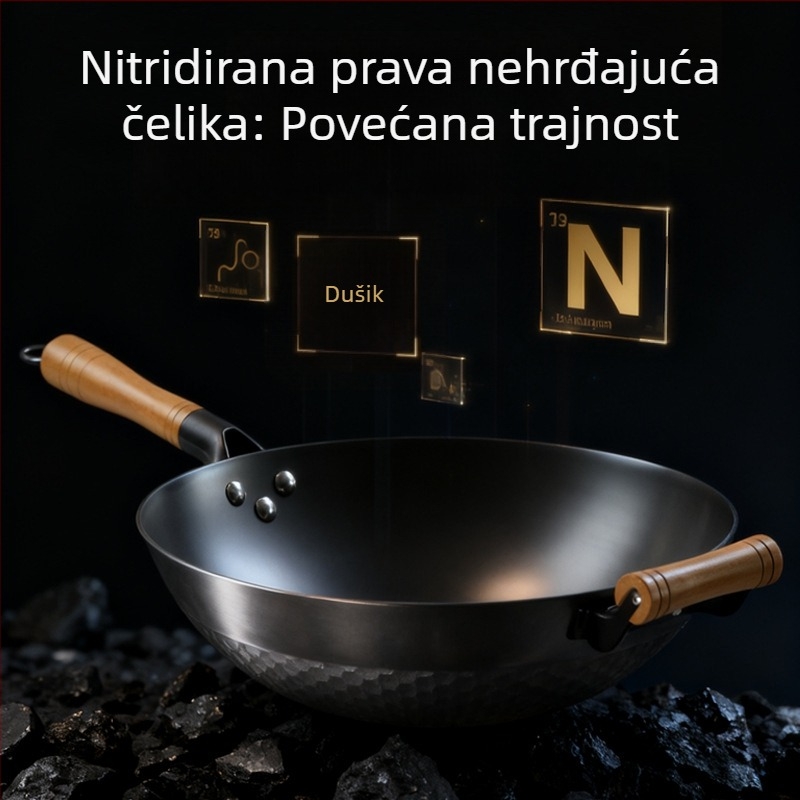 Wok od lijevanog željeza s uzorkom ananasa, ravno dno, kineskog stila, model Sh-lhcg-30