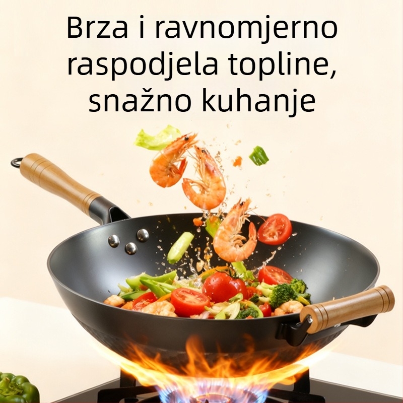 Wok od lijevanog željeza s uzorkom ananasa, ravno dno, kineskog stila, model Sh-lhcg-30