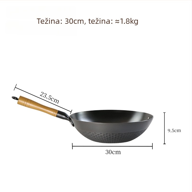 Wok od lijevanog željeza s uzorkom ananasa, ravno dno, kineskog stila, model Sh-lhcg-30