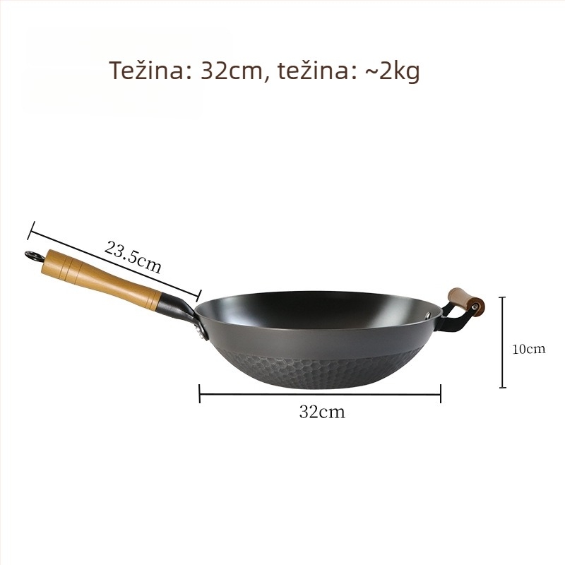 Wok od lijevanog željeza s uzorkom ananasa, ravno dno, kineskog stila, model Sh-lhcg-30