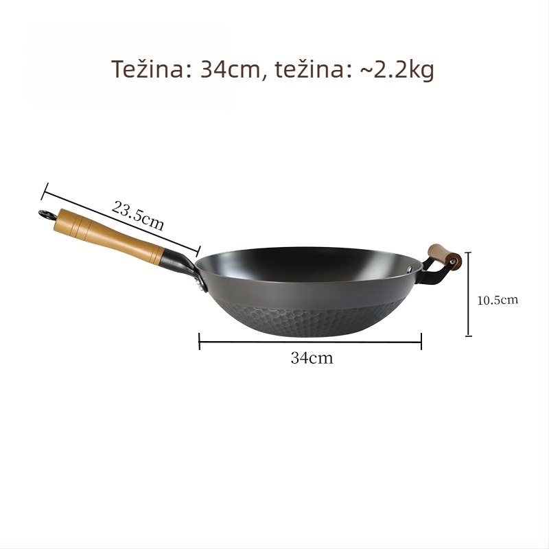 Wok od lijevanog željeza s uzorkom ananasa, ravno dno, kineskog stila, model Sh-lhcg-30