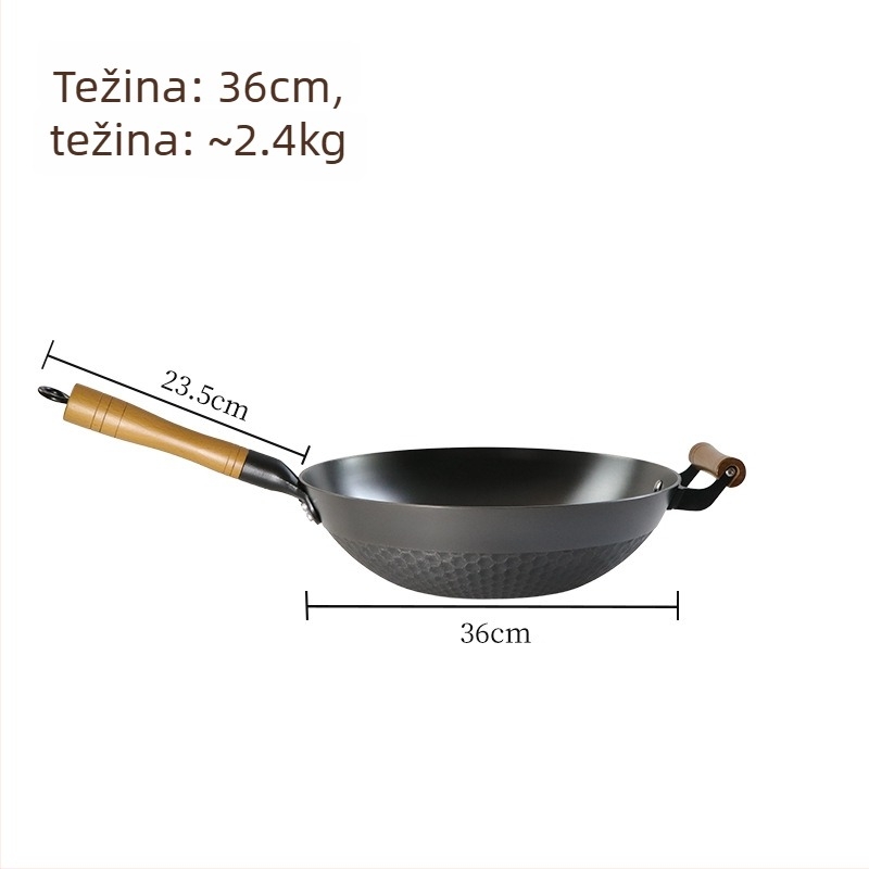 Wok od lijevanog željeza s uzorkom ananasa, ravno dno, kineskog stila, model Sh-lhcg-30