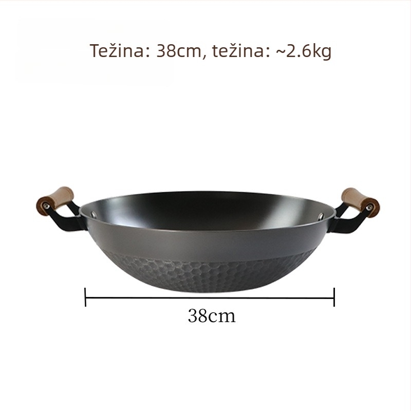 Wok od lijevanog željeza s uzorkom ananasa, ravno dno, kineskog stila, model Sh-lhcg-30
